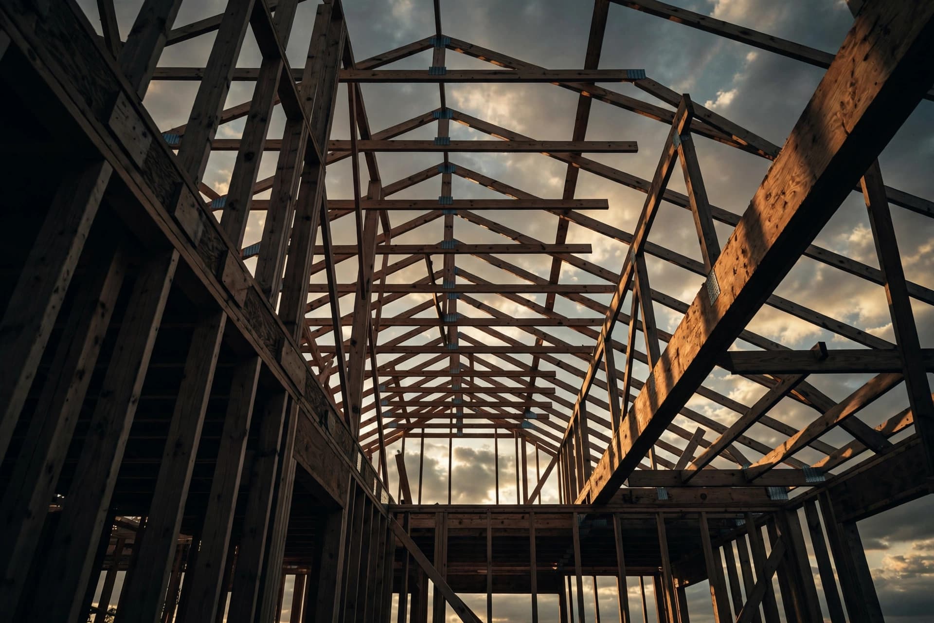 Framing stage of a new-construction home
